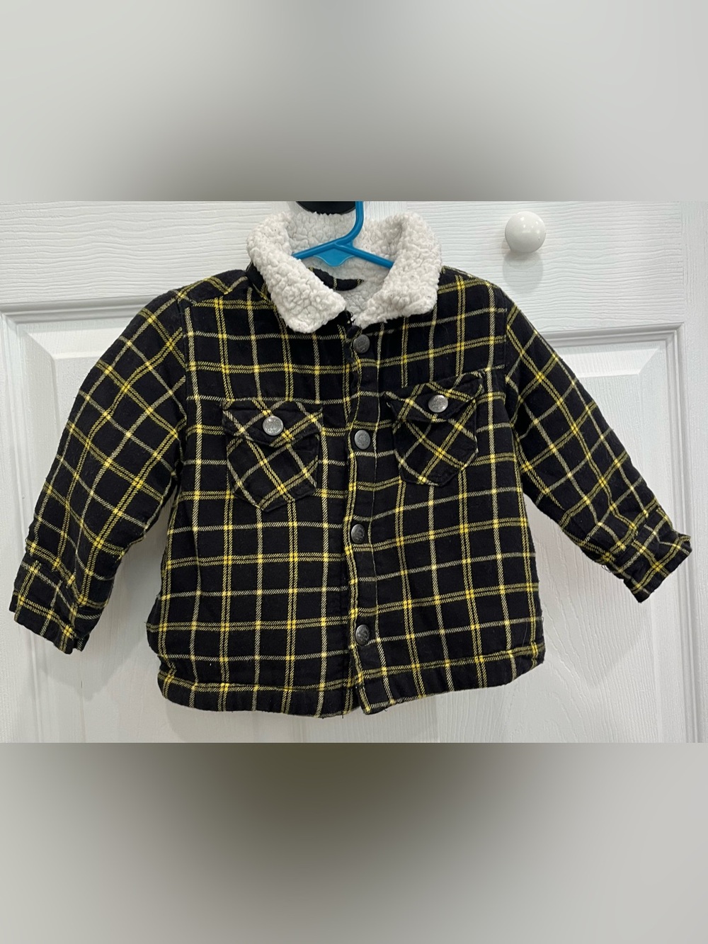 Toughskins Kids Black & Yellow Plaid Sherpa-Lined Button Jacket/ Coat